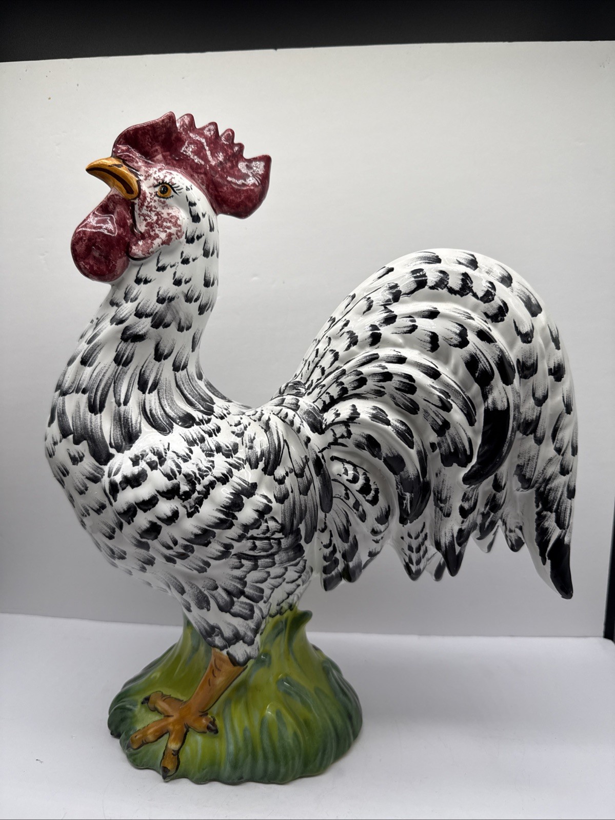 Stunning Speckled Rooster Sculpture-Italy Intrada Ceramic-16"H