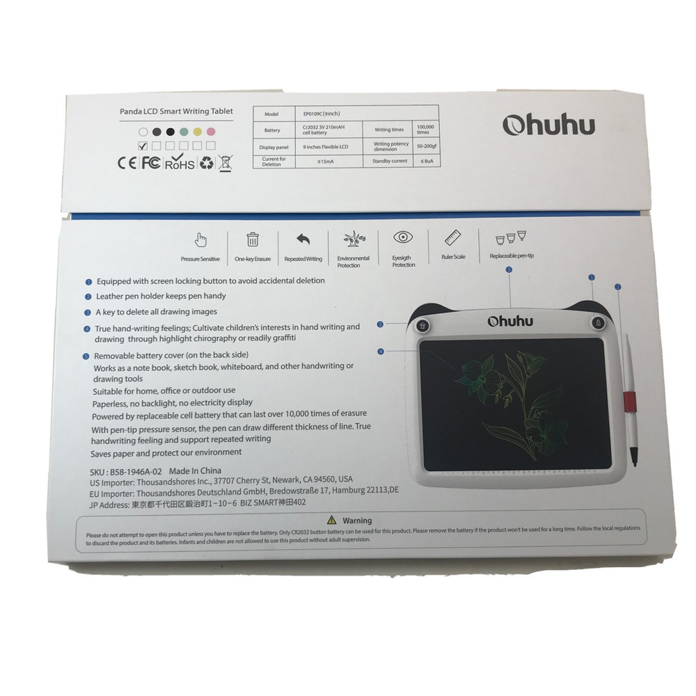 Enotepad Panda 9” LCD Smart Writing Tablet White Writes Beyond Model EPO109C