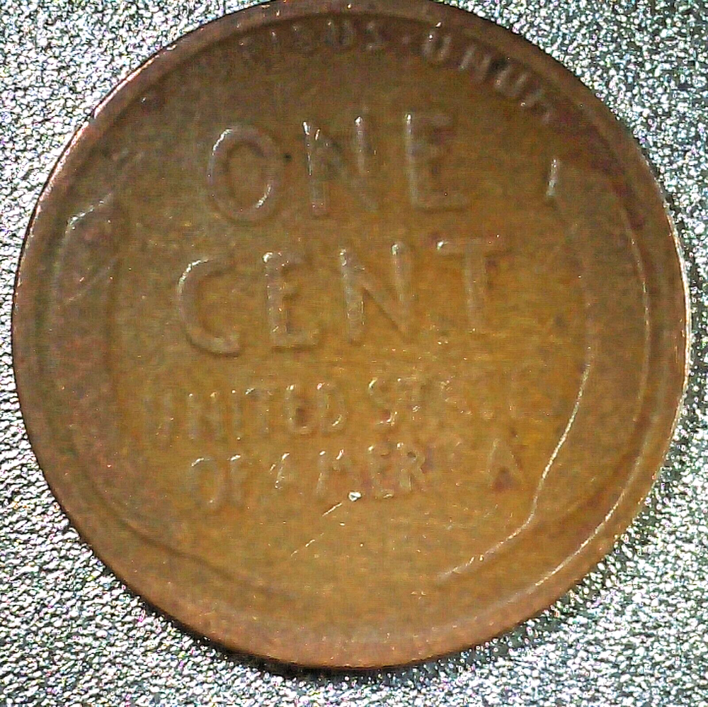 1920-P WHEAT CENT, OBVERSE LAMINATION ERROR, BROWN, GOOD CONDITION, CIRCULATED