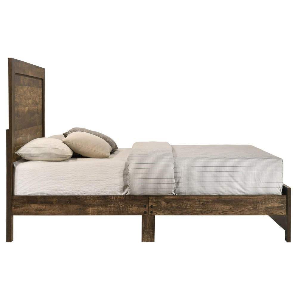 Bed - Walnut Finish Solid Wood Panel Platform Bed - QUEEN