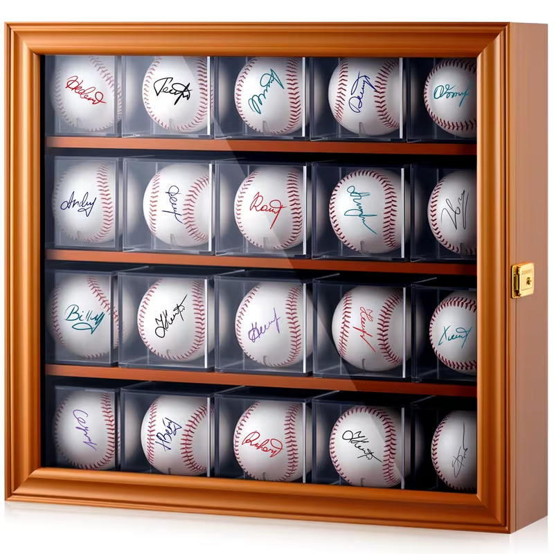 Baseball Wall Display Wood Cabinet 20 Ball Display Lockable