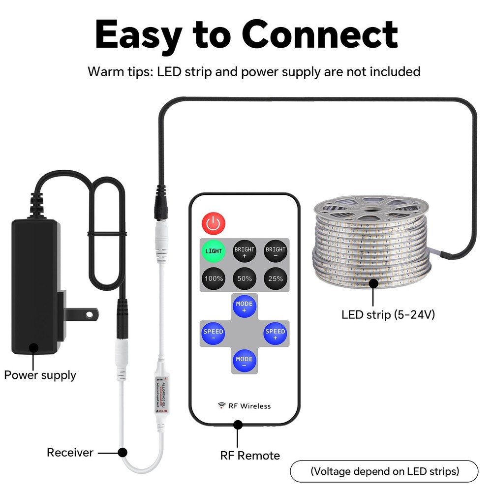 11key RF Mini Wireless Remote LED Controller DC5-24V for 3528 5050, RF Dimmer...