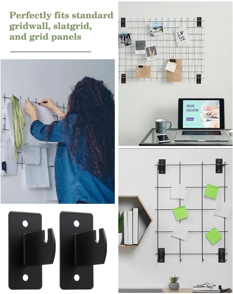 8 Pcs Gridwall Mount Brackets, Metal Grid Wall Panel Display Hooks with Screws,