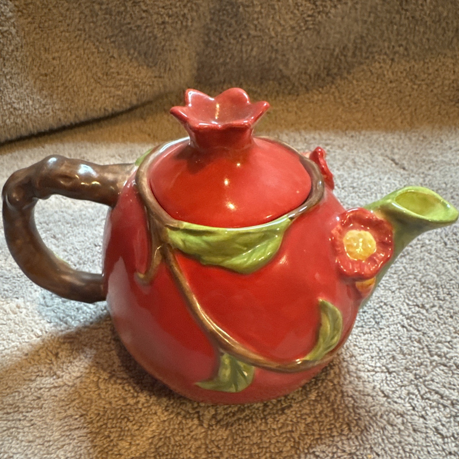 Vtg Lot 6 Ceramic Fruit Teapots: Pear P/apple Peach Pomegranate Watermelon Grape