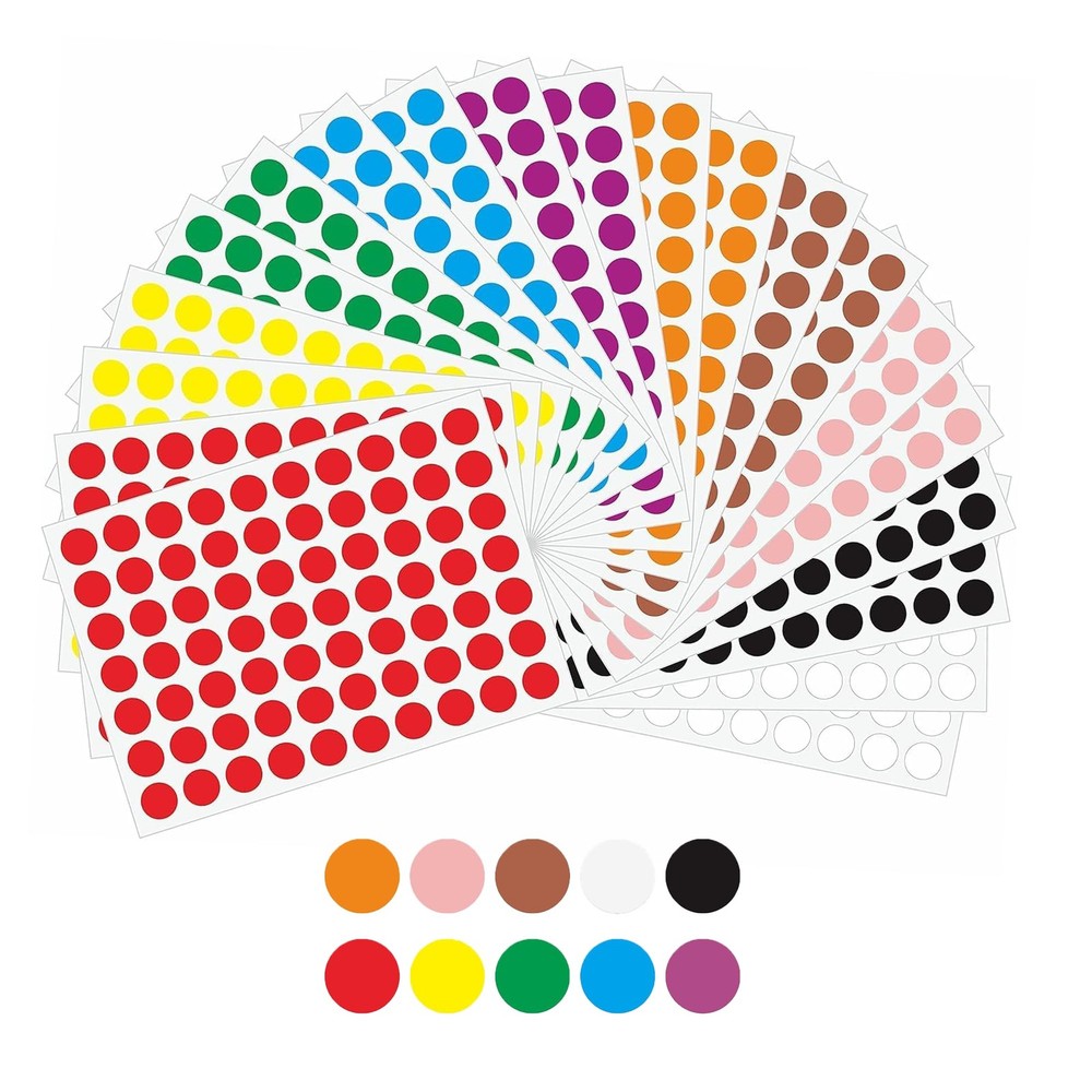 Hybsk 1400pcs Color Coding Dot Labels 10mm 20 Sheets 10 mm, 10 Colors