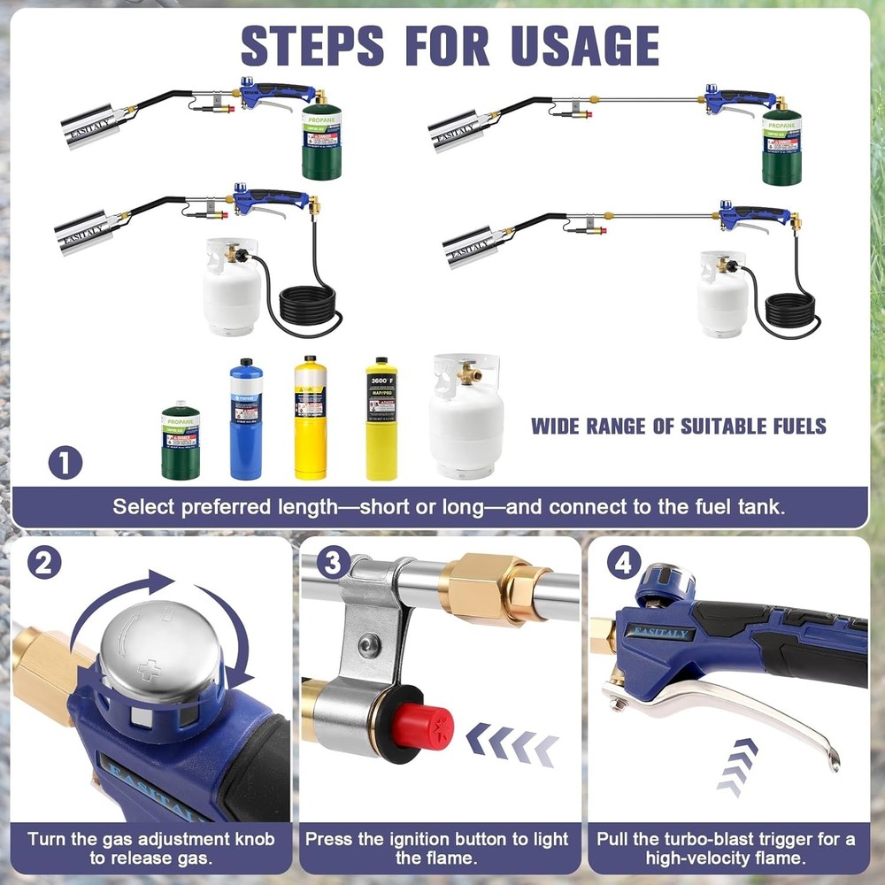 Propane Torch Weed Burner Kit, High Output with 12.5 FT Hose, Advanced Ignition