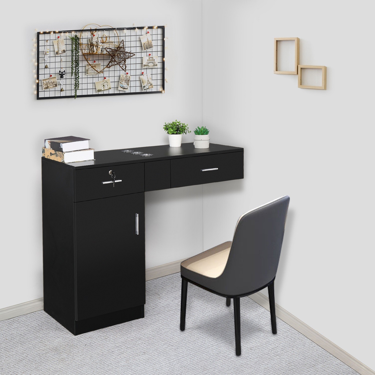 Wall Mount Salon Station Beauty Barber Equipment for Hair Stylist with 2 Drawers