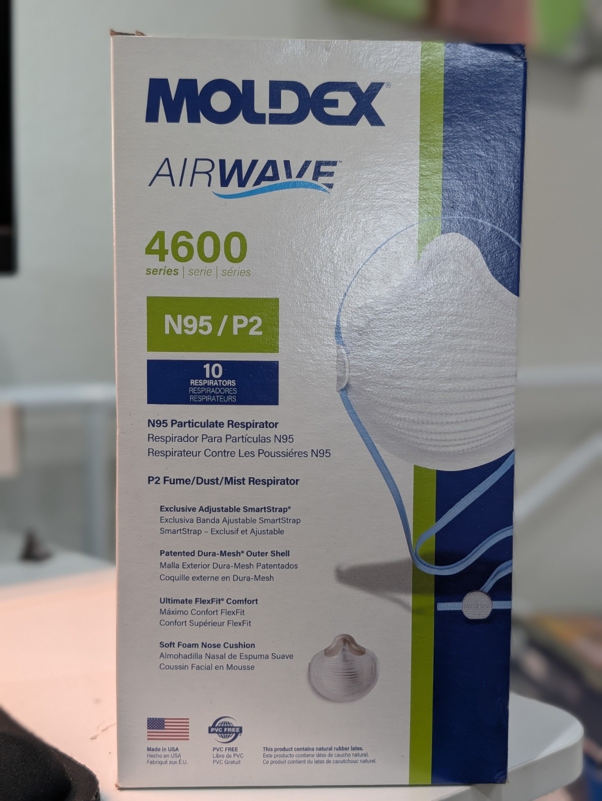 10 Ct Moldex 4600 N95 P2Airwave Adjustable Face Mask Respirator Flex Fit