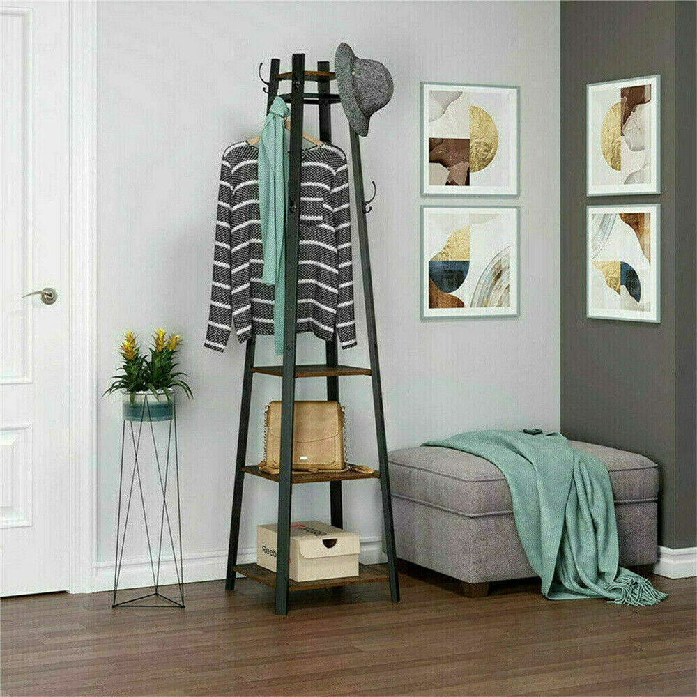 Industrial Coat Rack Stand Hall Tree Entryway Home Storage Shelves with 8 Hooks