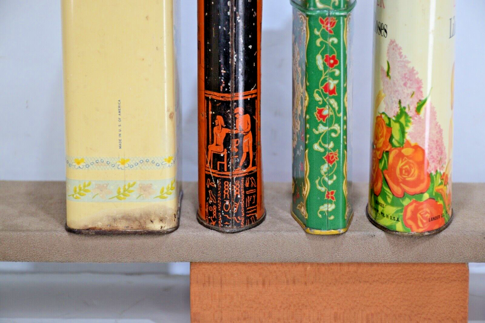 Vintage Advertising Perfume Talcum Powder Tin Emeraude Coty, Egyptian + Lot of 4