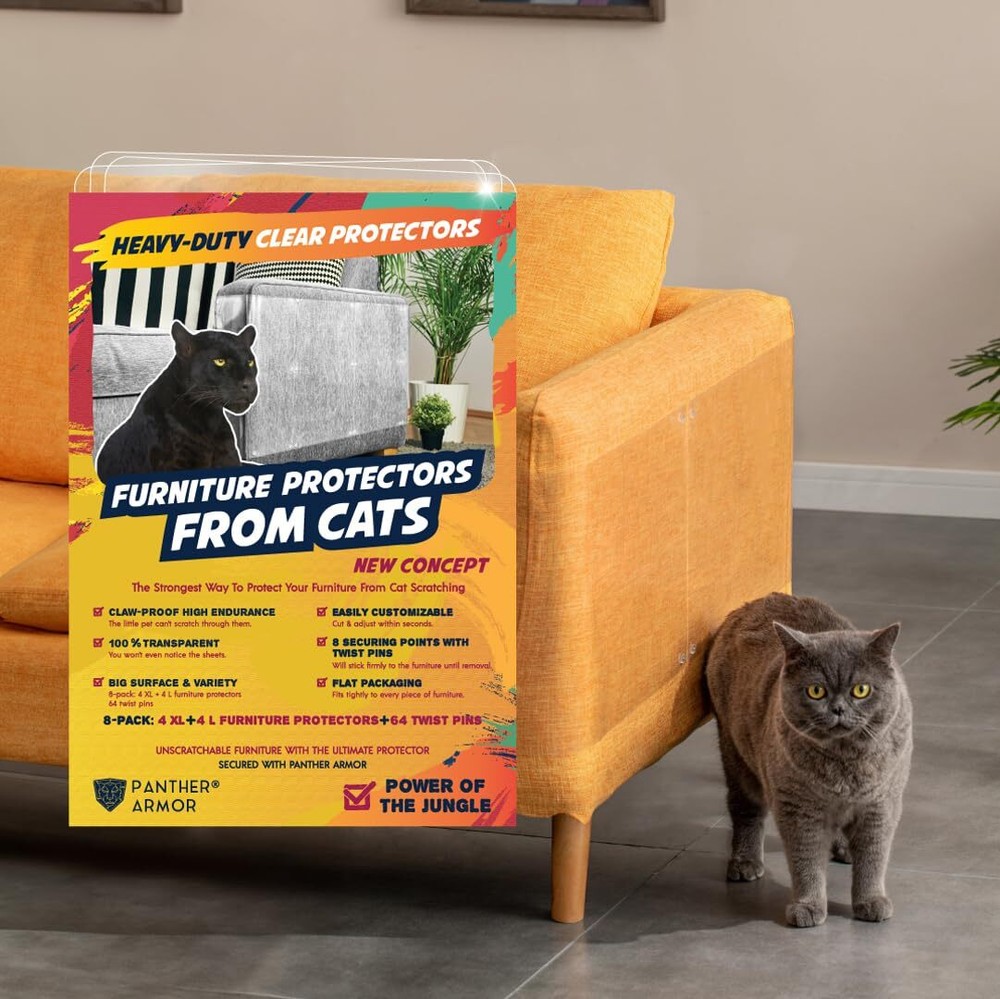 Couch Protector from Cat Claws, 8-Pack, Heavy Duty & Transparent Cat Couch Pr...