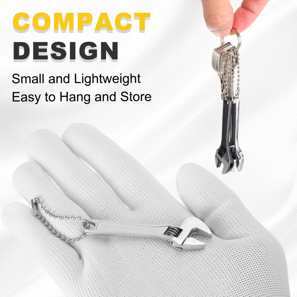 2pcs Mini Adjustable Wrench 2.5" Tiny Spanner Keychain Hand Knurl Tool, Silver