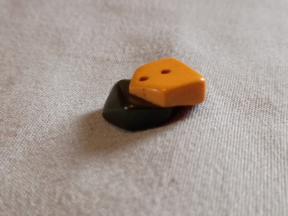 Vintage Green and Butterscotch Bakelite Button.