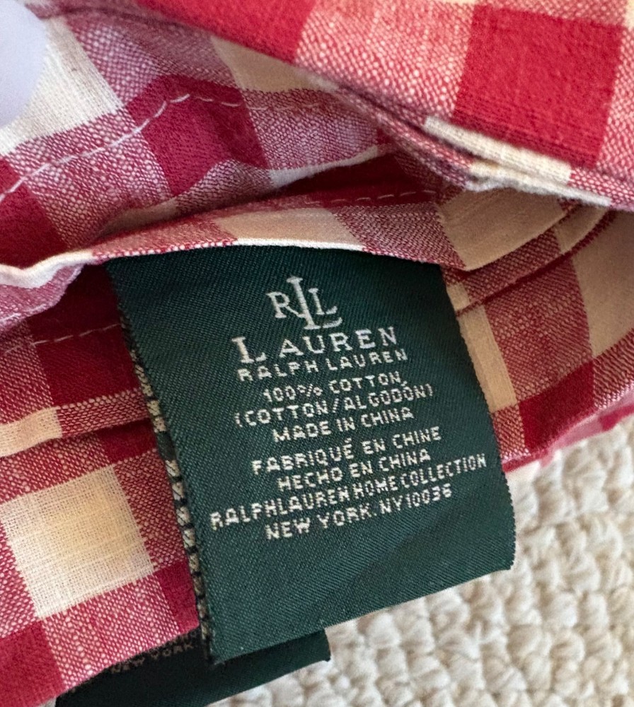 RALPH LAUREN COLD SPRING GINGHAM RED KING FLAT SHEET