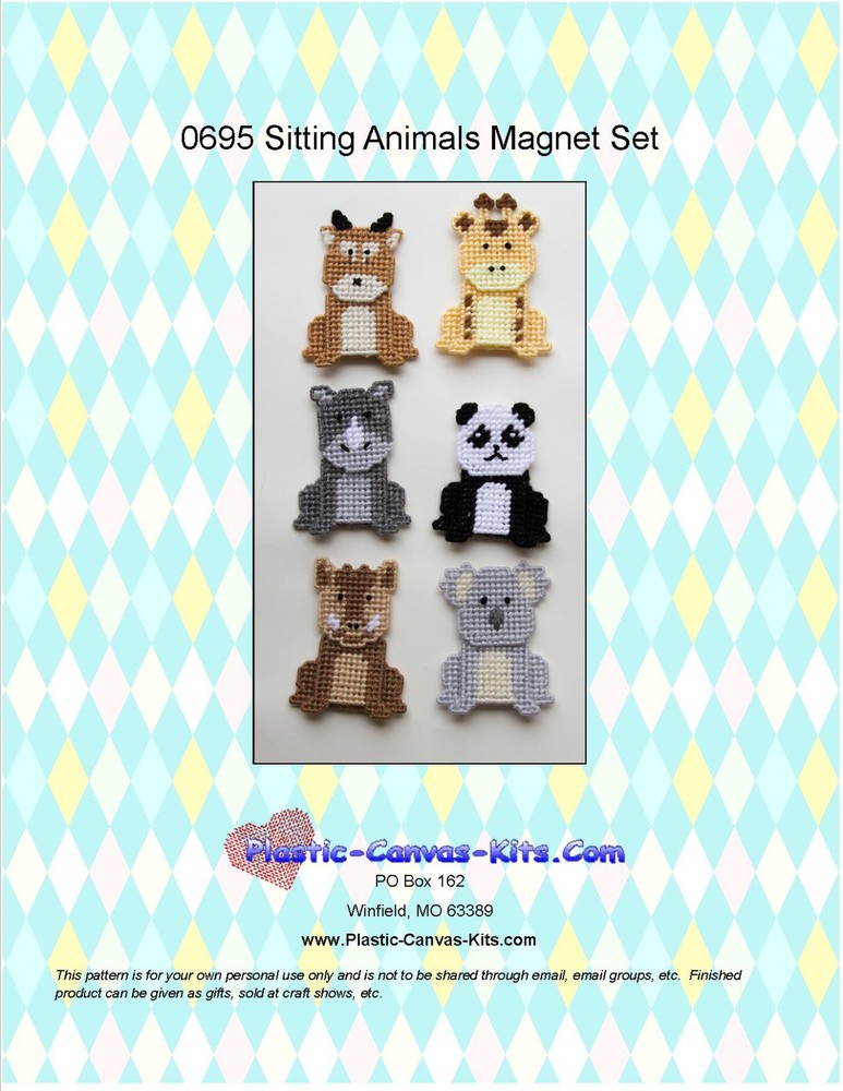 Sitting Animals Magnets-Koala, Giraffe, Panda, Hog-Plastic Canvas Pattern or Kit