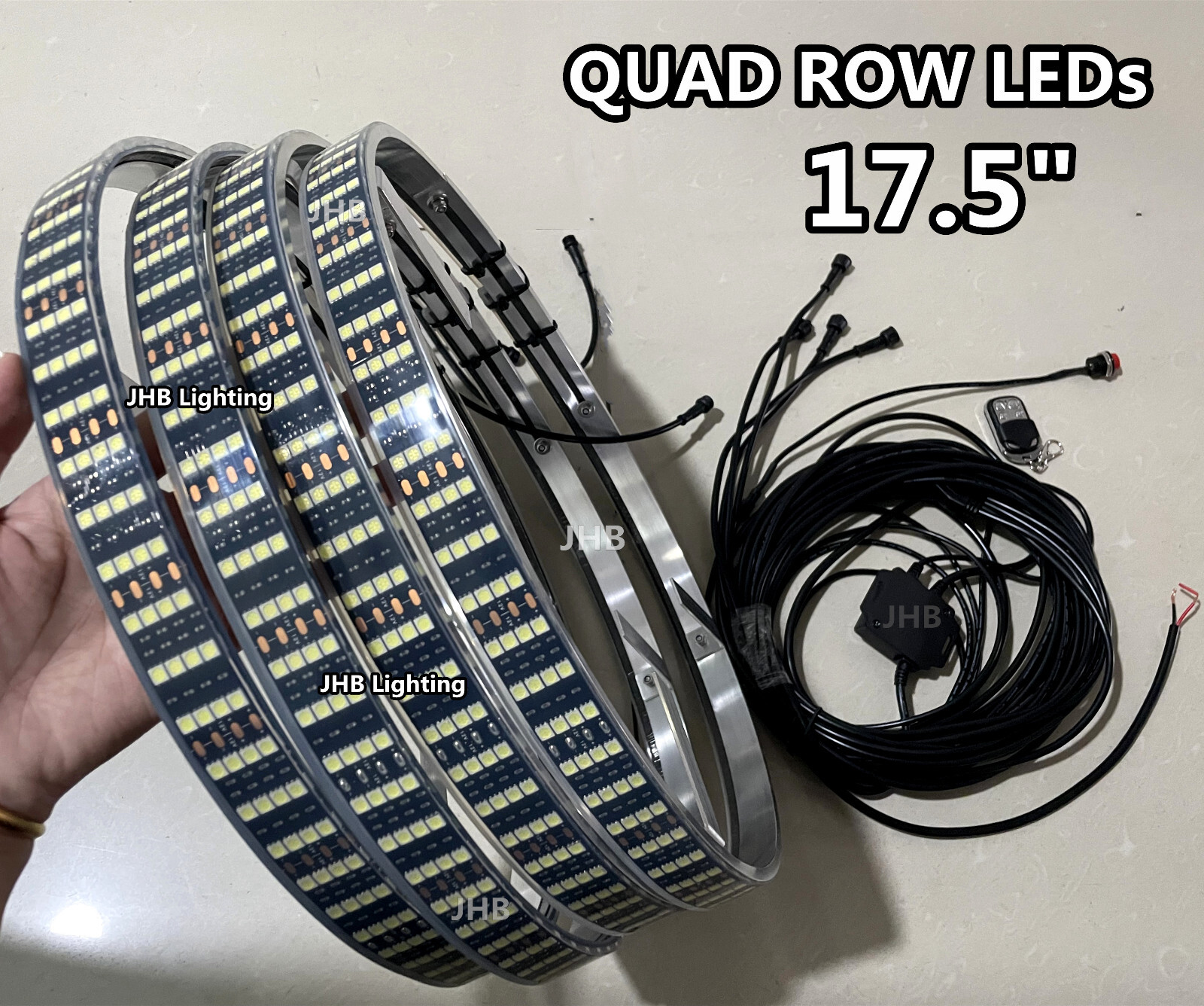 JHB 17.5" Brightest QUAD ROW PURE WHITE LED Car Truck Wheel Rings Rim Lights Set