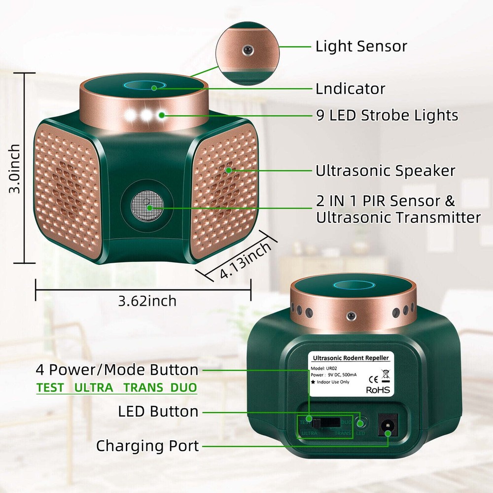 Ultrasonic Mouse Squirrel Rodent Rat Repellent Detector