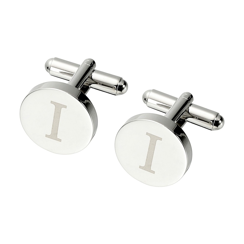 Initial Cufflinks, Alphabet Letter I Copper Round Men Cuff Links, Silver
