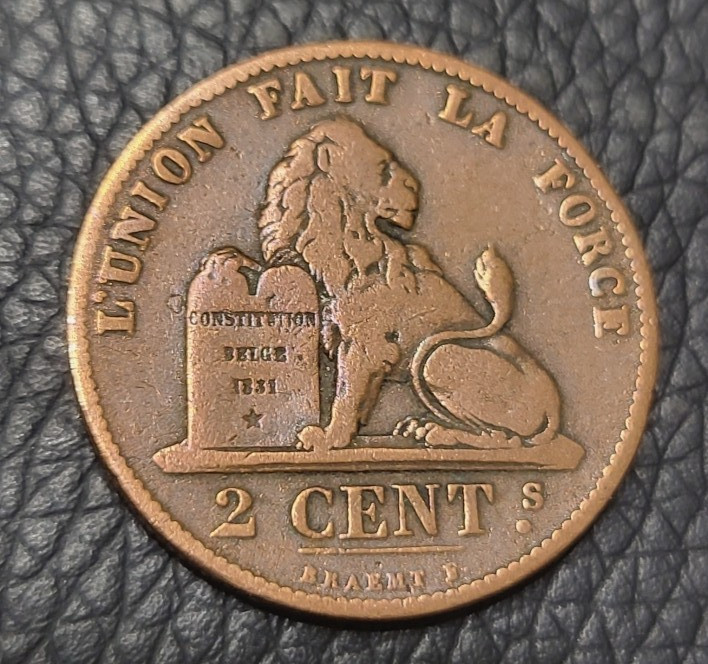 1875 Belgium 2 Centimes Coin