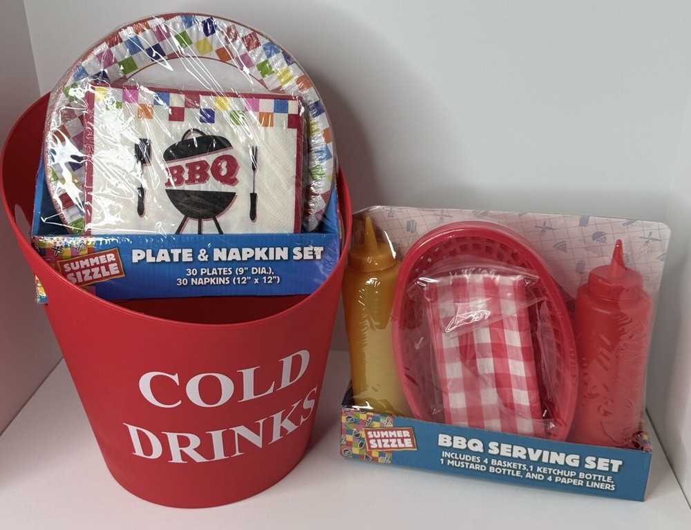 BBQ Picnic Set: Serving Set & Plate & Napkin Set With Cold Drinks Container