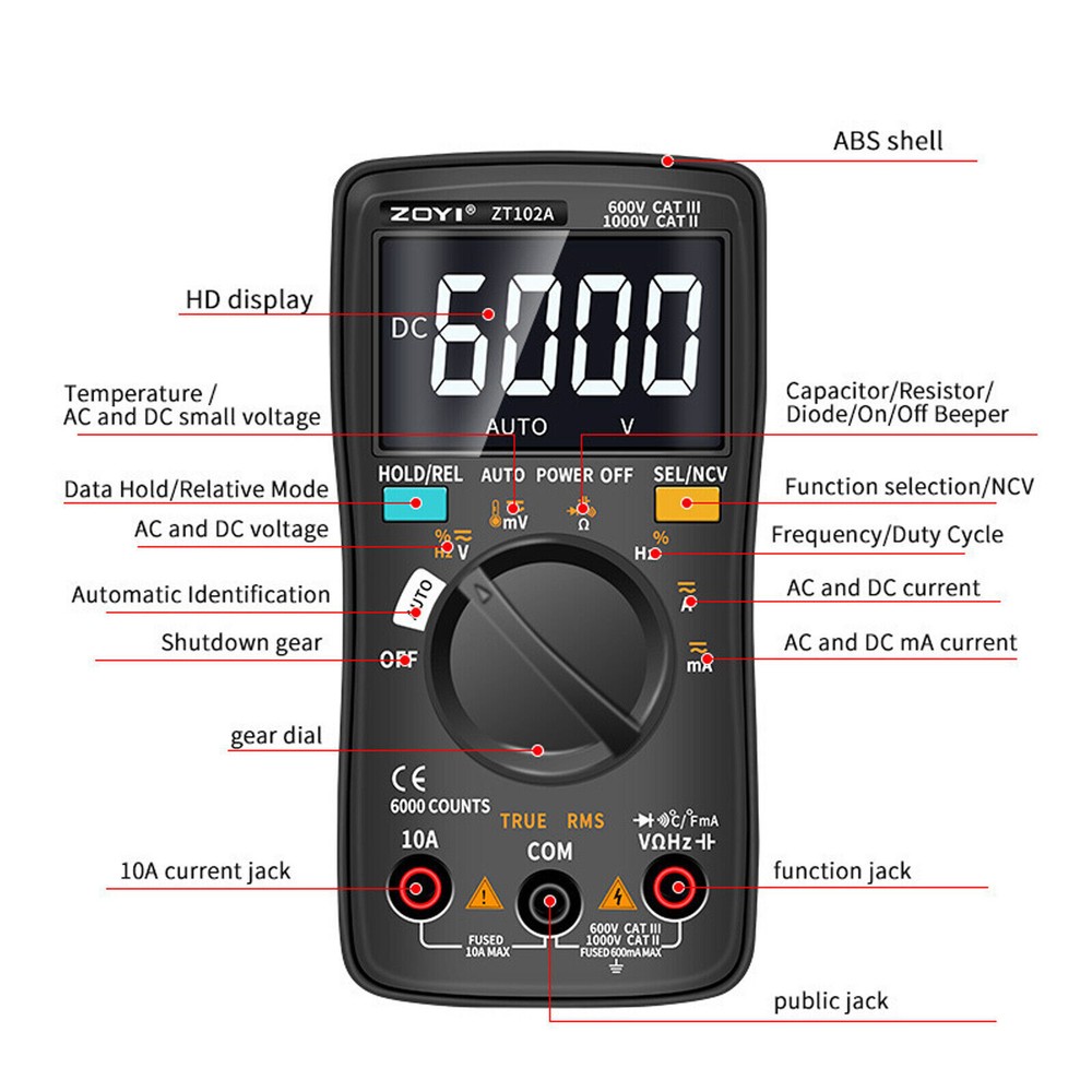 TRMS Digital Multimeter 6000 Counting with Automatic Range