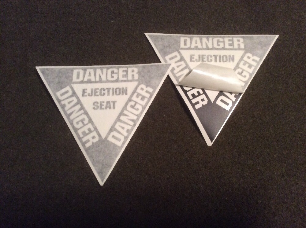 USAF DANGER - EJECTION SEAT FIGHTER AIRCRAFT PLACARD DECALS MATTE BLACK 2 EA.
