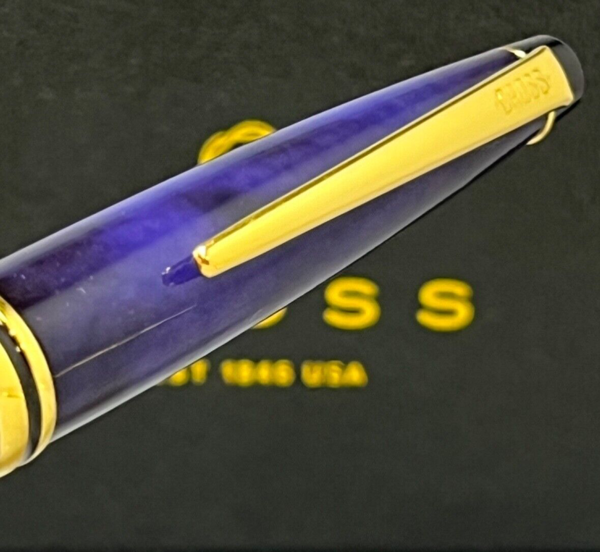 VTG Cross Radiance Blue/Black Swirl & 22K Gold Trim Ballpoint Pen + Premium Box