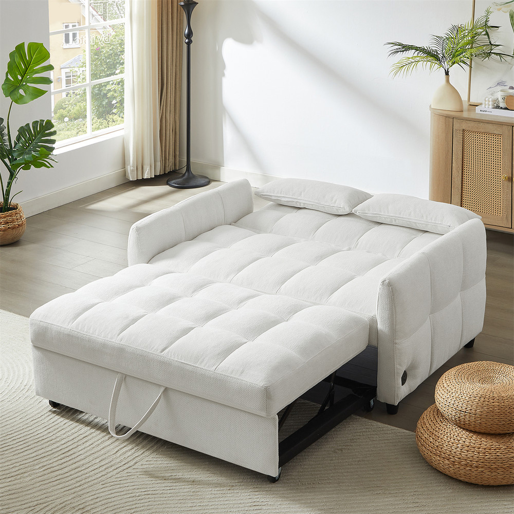 52.8in Convertible Sleeper Sofa Bed Loveseat Sofa 2 Seater Couch w/ Pull-Out Bed