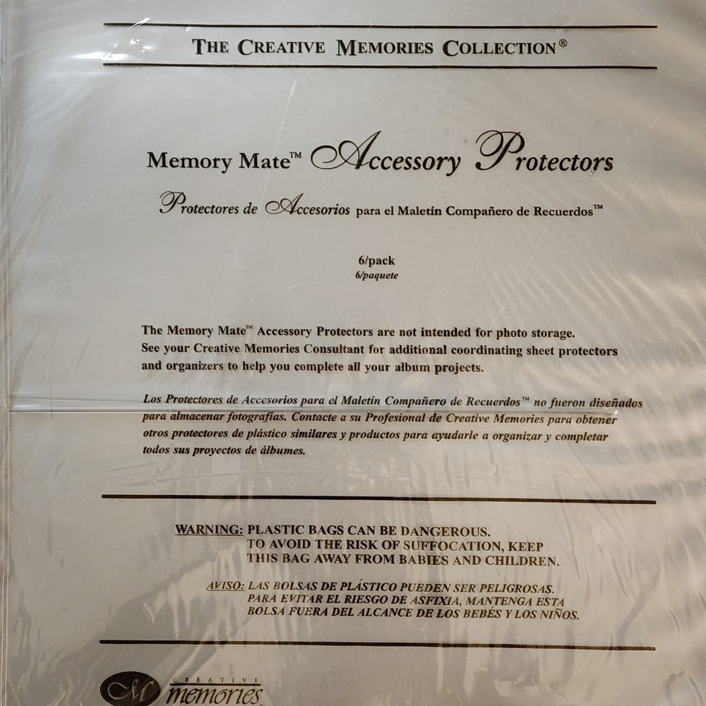 NOS 2001 Creative Memories Memory Mate Accessory Protectors 6-Pack Full Zip NEW