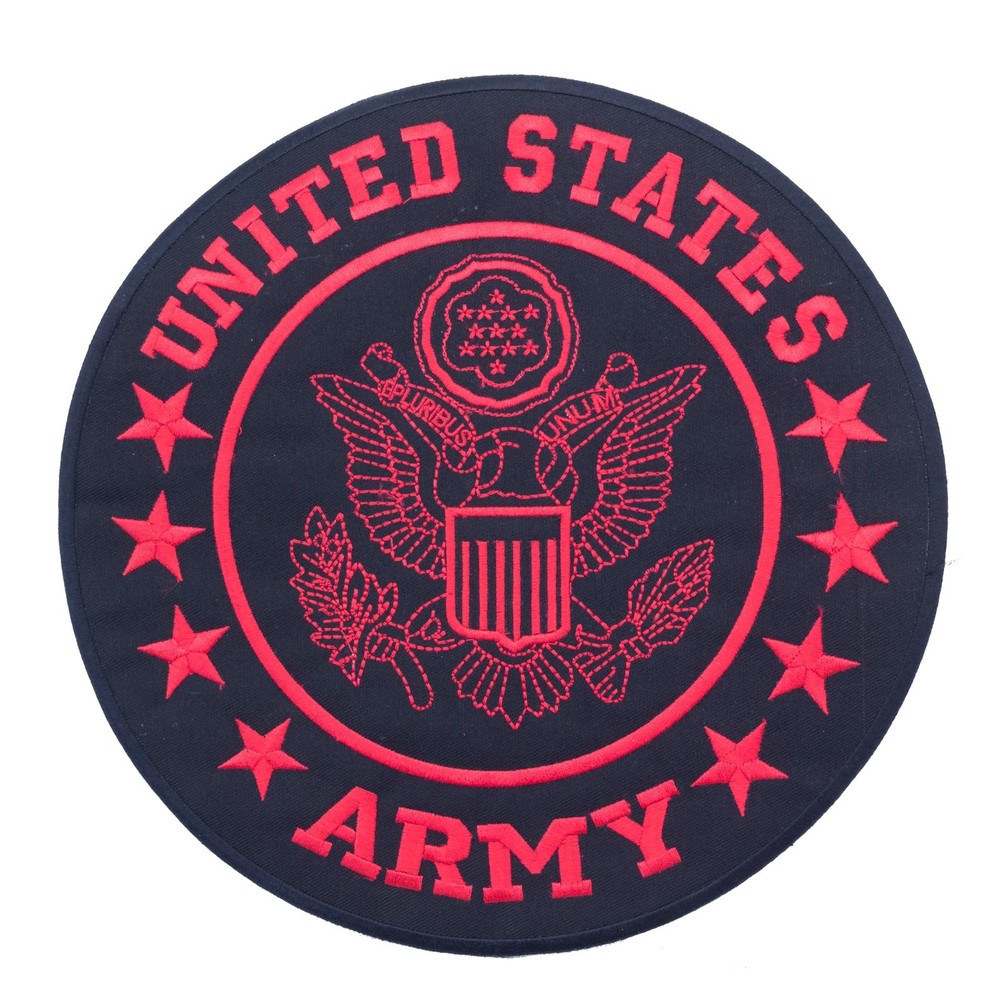 US Army Patch 10" Round Red Embroidered Back Patch for Vest Jacket Iron on