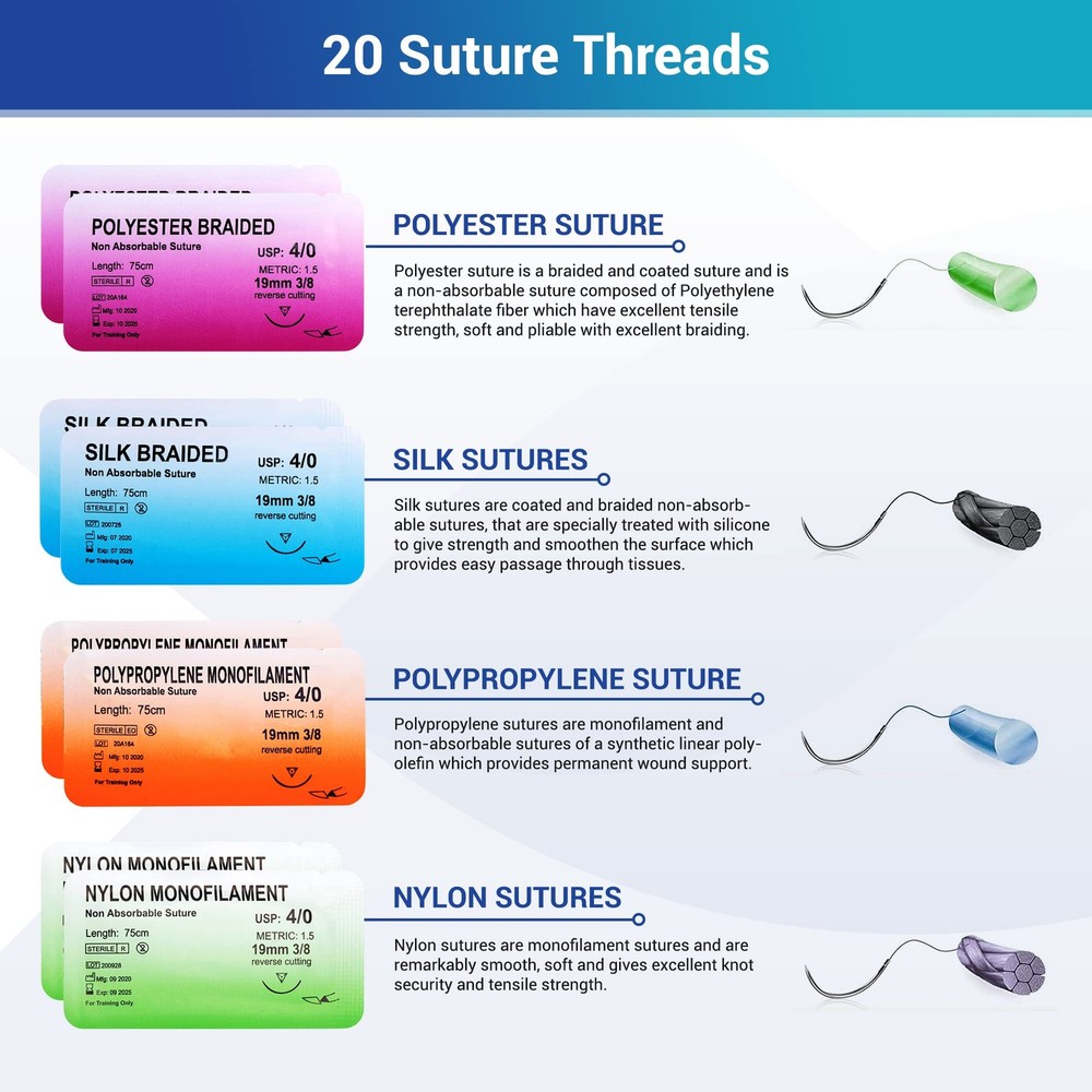 Suture Practice Kit for Students | Complete Set (32 Pieces) Include Durable L...