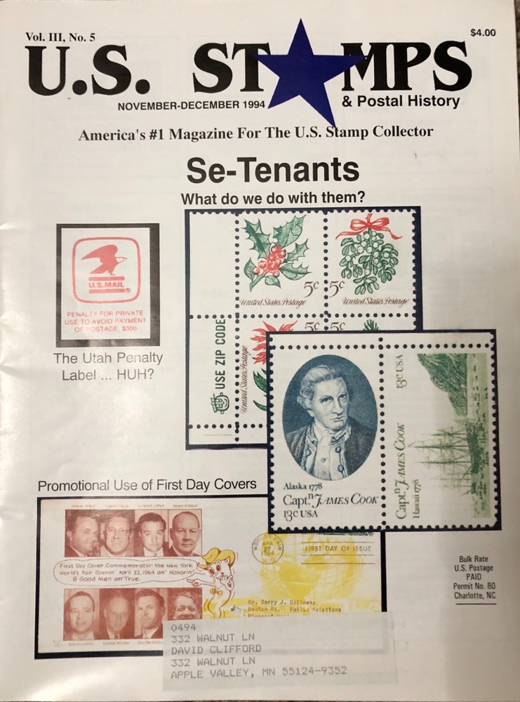 U.S. Stamps & Postal History 1994 Magazine 5 Issues Vol. 3 No. 1,2,3,4,5