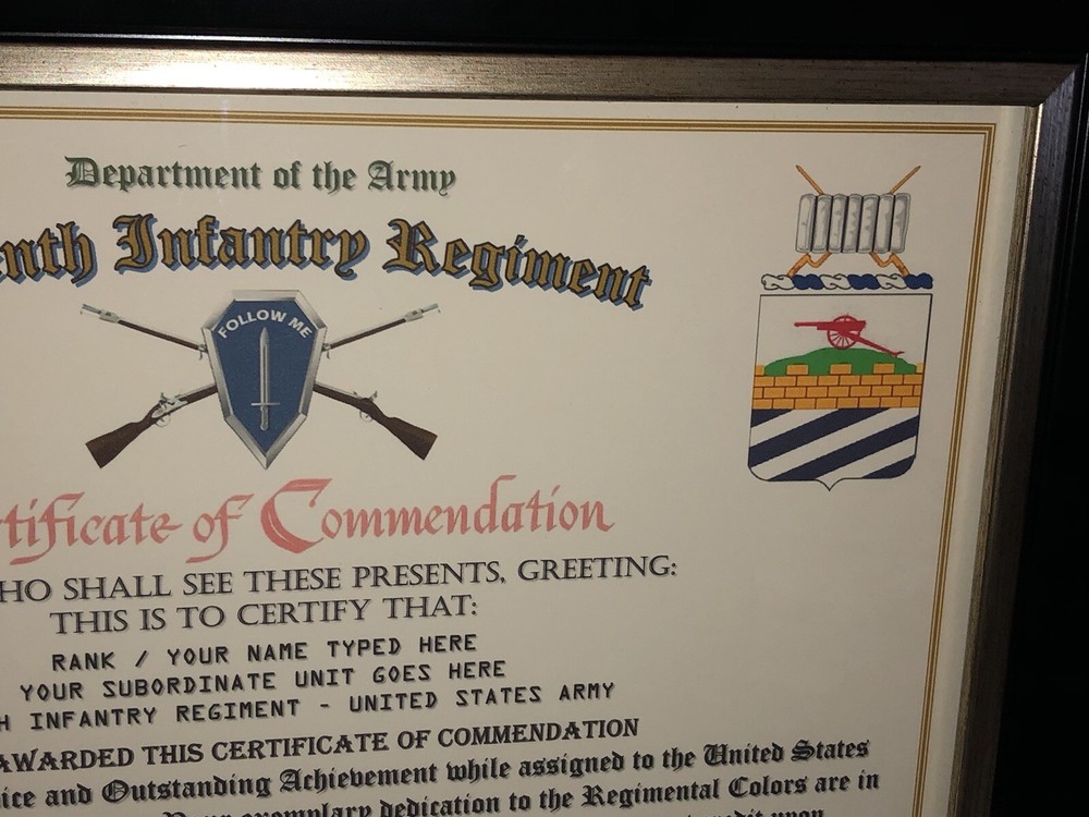 7TH INFANTRY REGIMENT / COMMEMORATIVE - CERTIFICATE OF COMMENDATION
