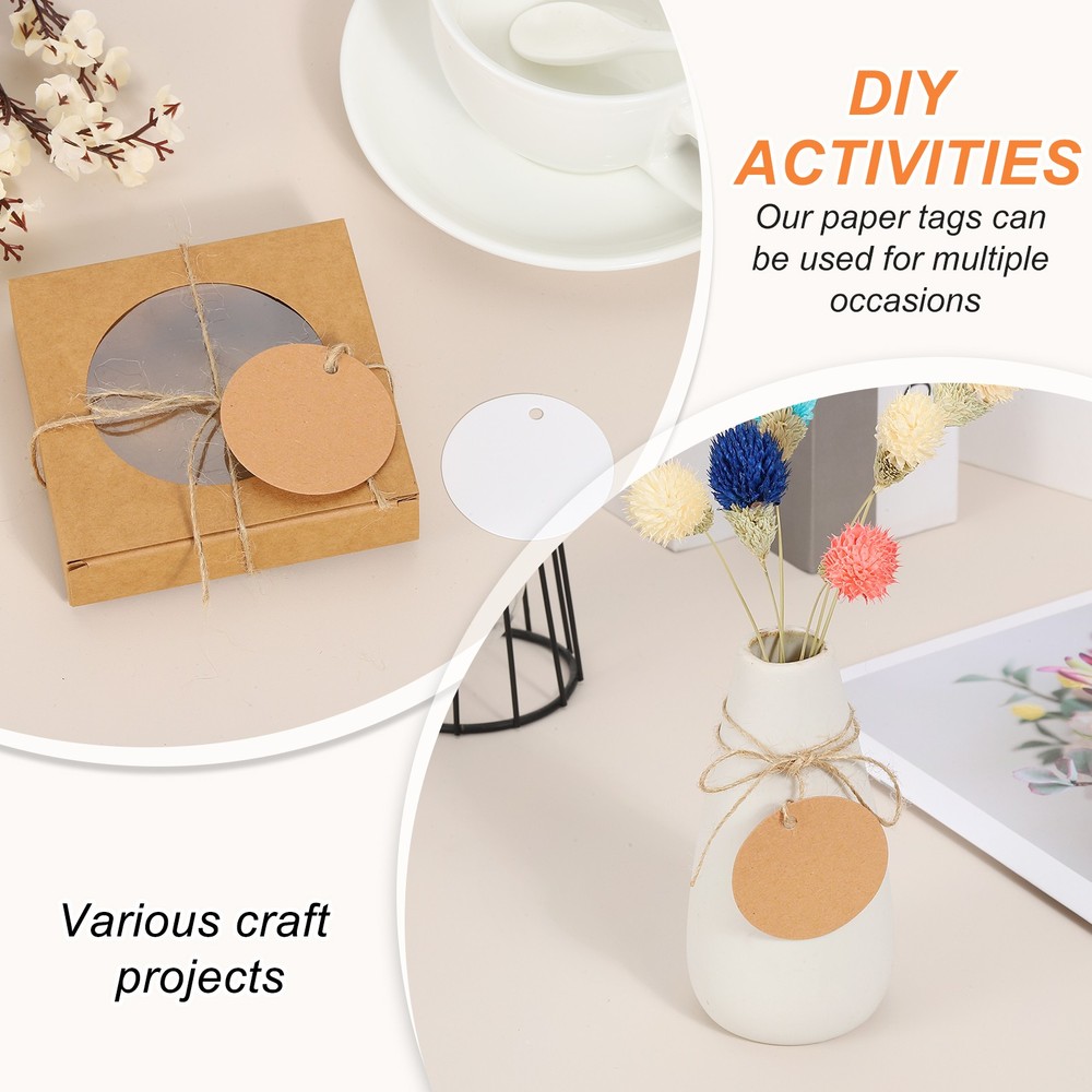 100 Pcs Blank Gift Tags with String, 2x2" Round Kraft Tags, Brown