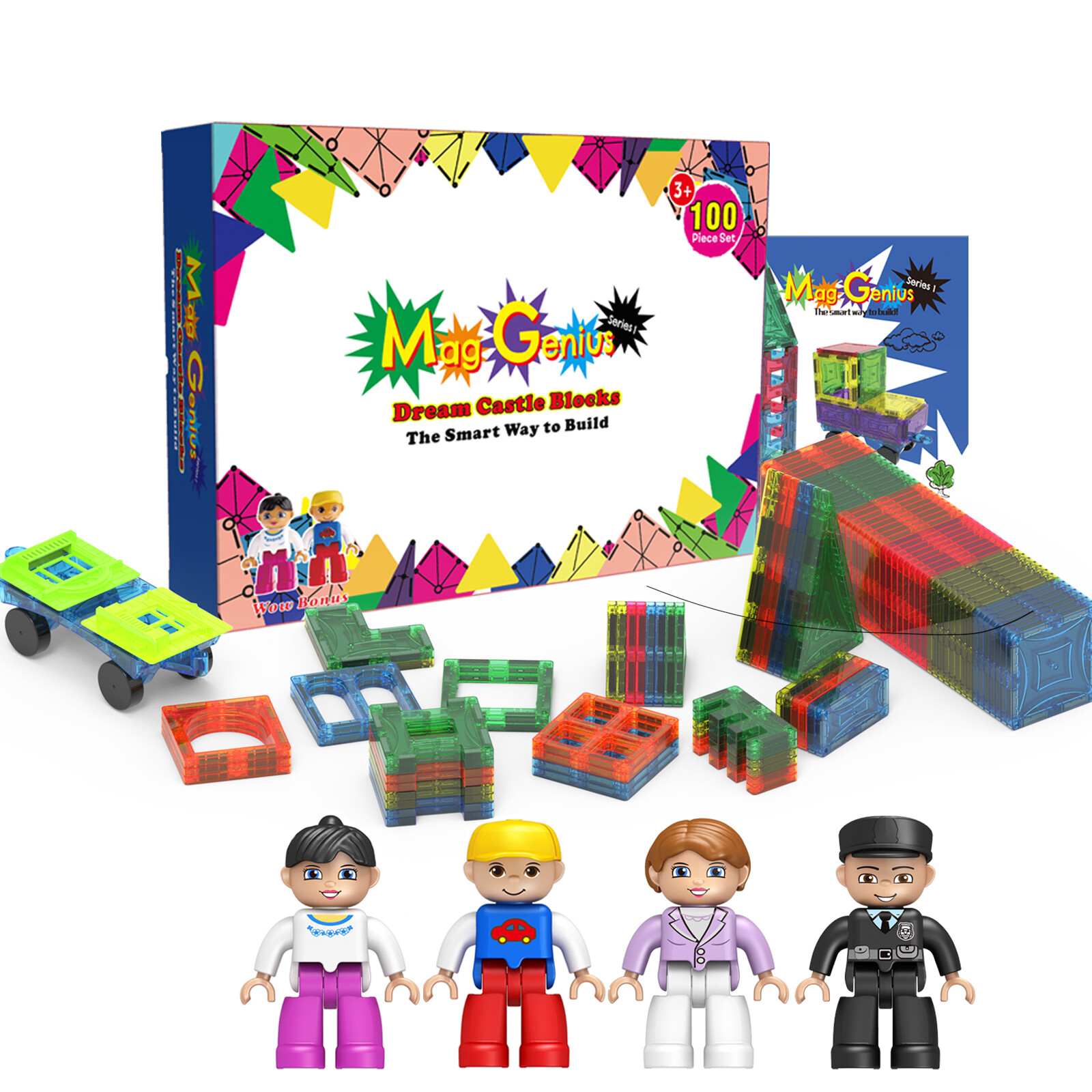 Magnet Tiles Mag-Genius Magnet Tiles 102 Piece Set And All New Magnet Kids NEW