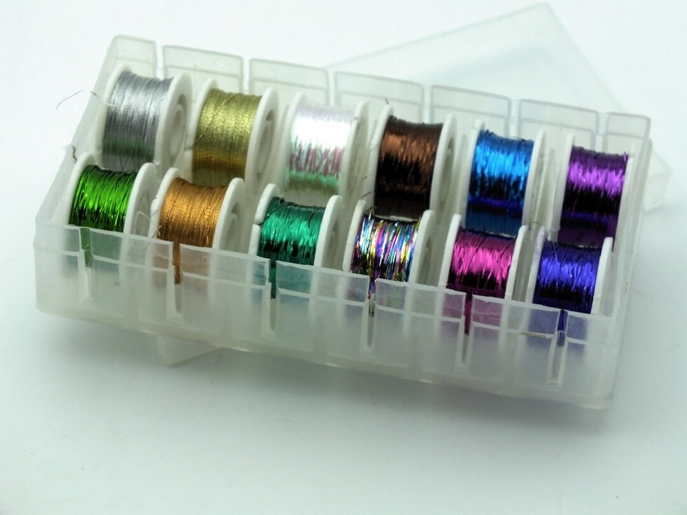 Fly Tying Tinsel - 12 Spools - Assorted Colors in Dispenser Box - MAT114