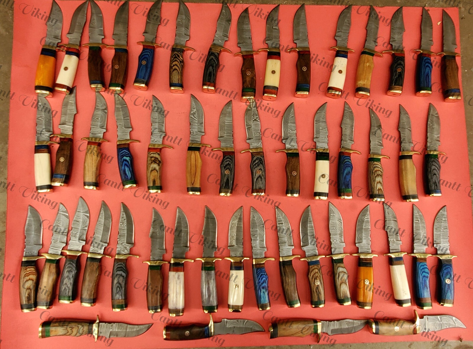 Lots of 60 Custom Handmade Damascus Steel 6" Skinner & Hunting Knives W/Sheath.