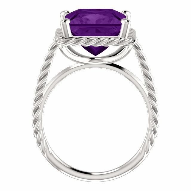 Sterling Silver Square/Princess Cut Solitaire Ring Setting - Rope Style Ring Mou