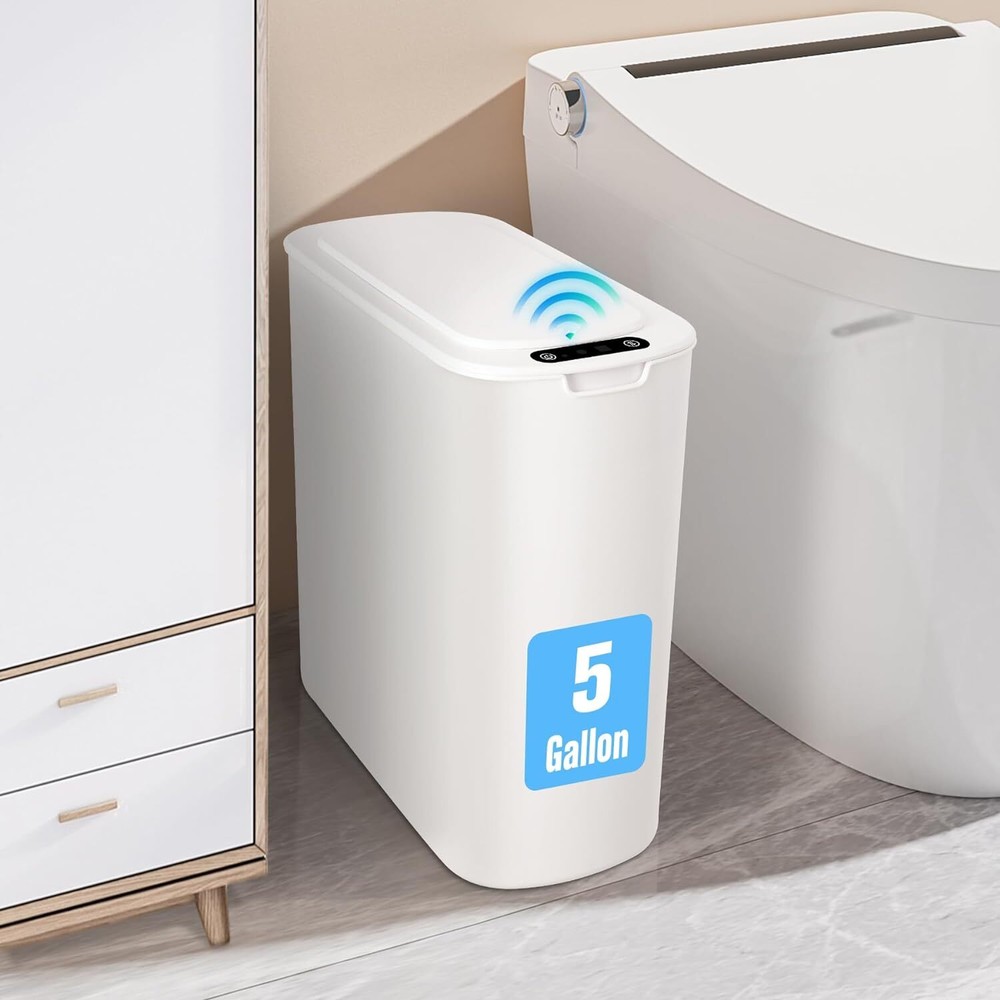 Cesun 5 Gallon Automatic Bathroom Trash Can, Touchless Motion Sensor White