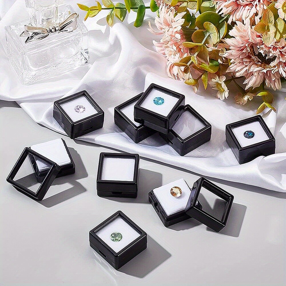 36Sets Black Display Box Plastic Transparent Bare Stone Box Black