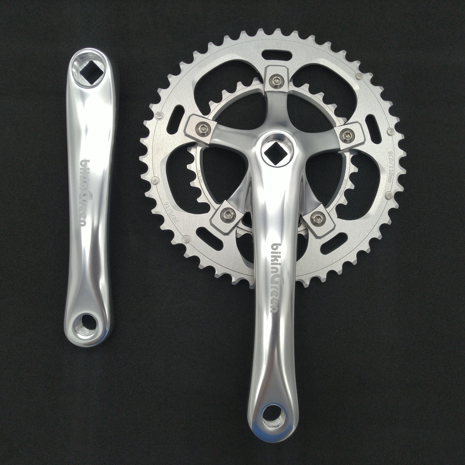 bikinGreen Classic 170mm Crankset with 46/30T BCD 110mm Silver chainring Vintage