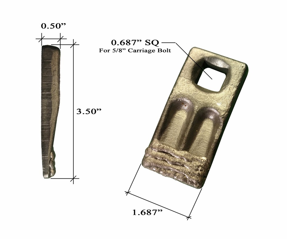 8 - Square Hole Replacement Hardfaced Auger Teeth w/ Hardware - BC58F-HF-I