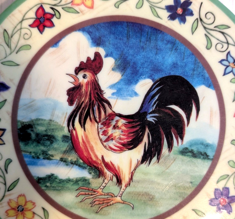 Rooster Melamine Cheese Cutting Serving Board Wall Decor 7" Diameter