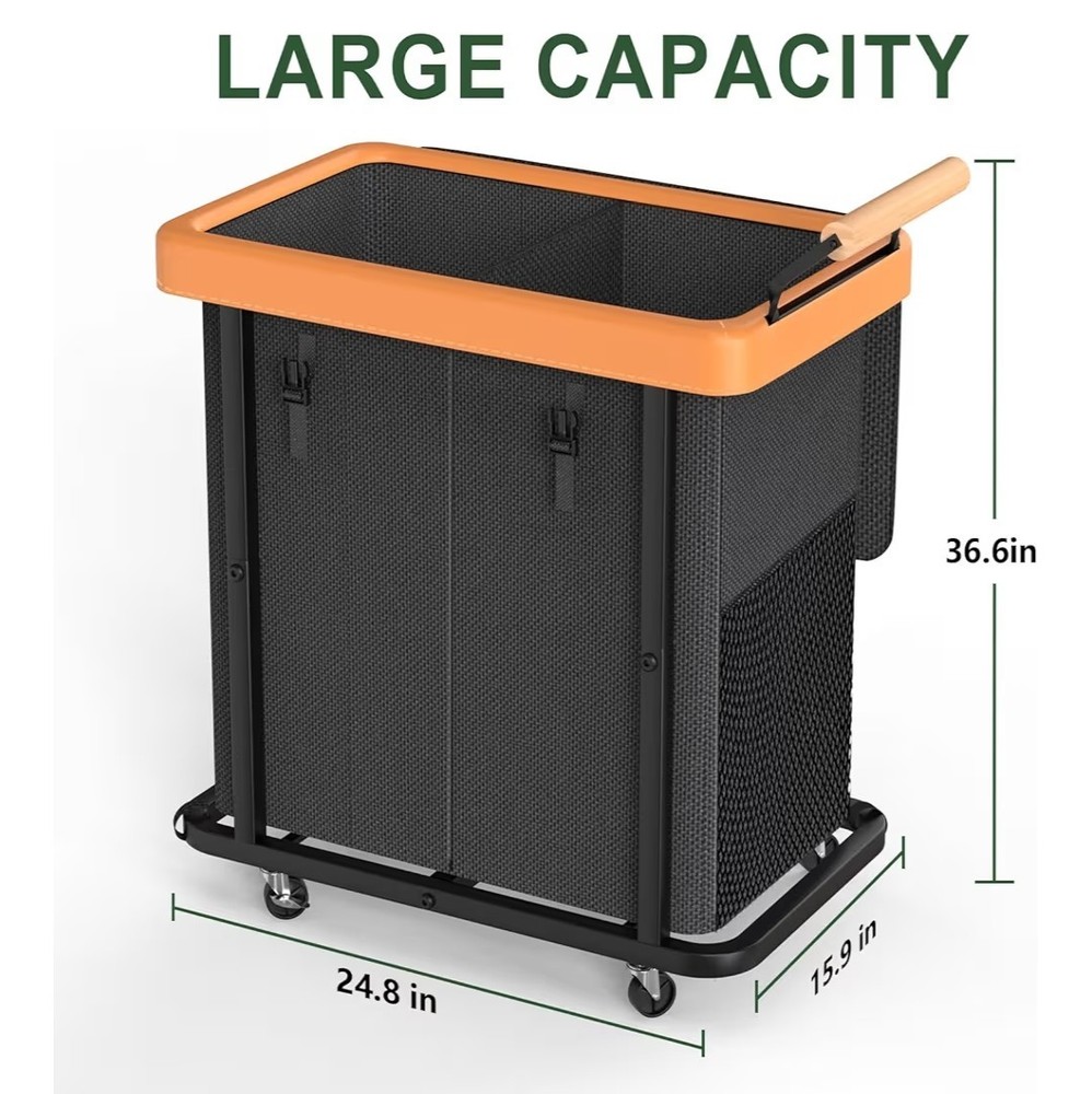 50 Gal (190L) Laundry Hamper 2 Section with Lid,Leather Patchwork Laundry Bas...