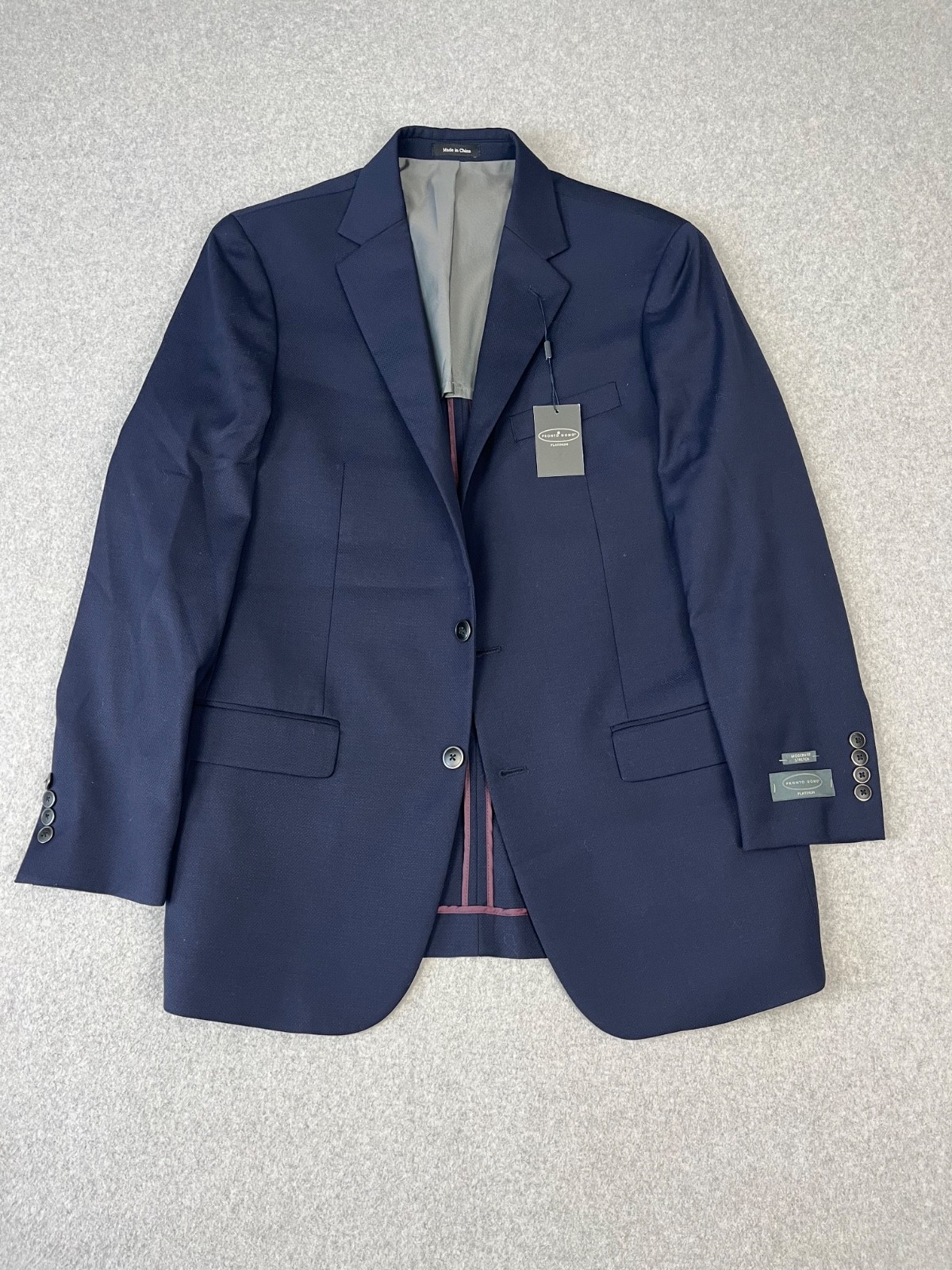 Pronto Uomo Platinum Blazer Mens 42L Navy Wool Blend 2 Button Modern Fit Stretch