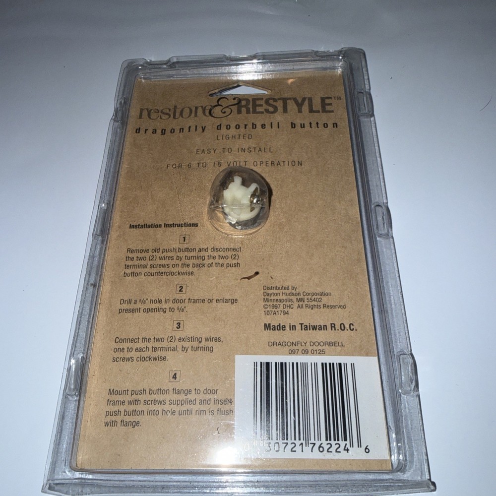Restore & Restyle Dragonfly Wired Doorbell Push Button GREEN New Other