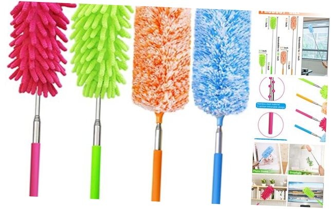 4 pcs Extendable and Washable Microfibre Feather Duster,13" to 30" Reachable,