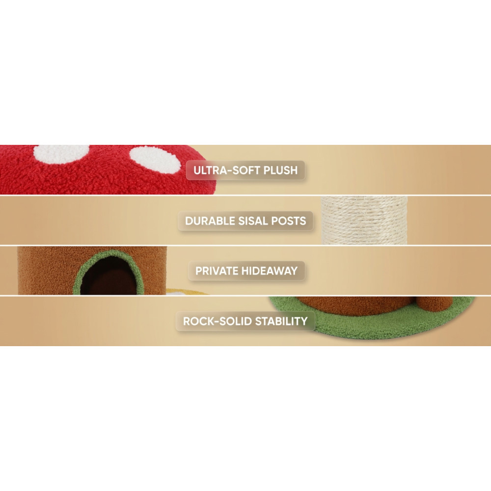 Mushroom Cat Tree with Large Condo Platform Ladder Multi Level Cat Tower