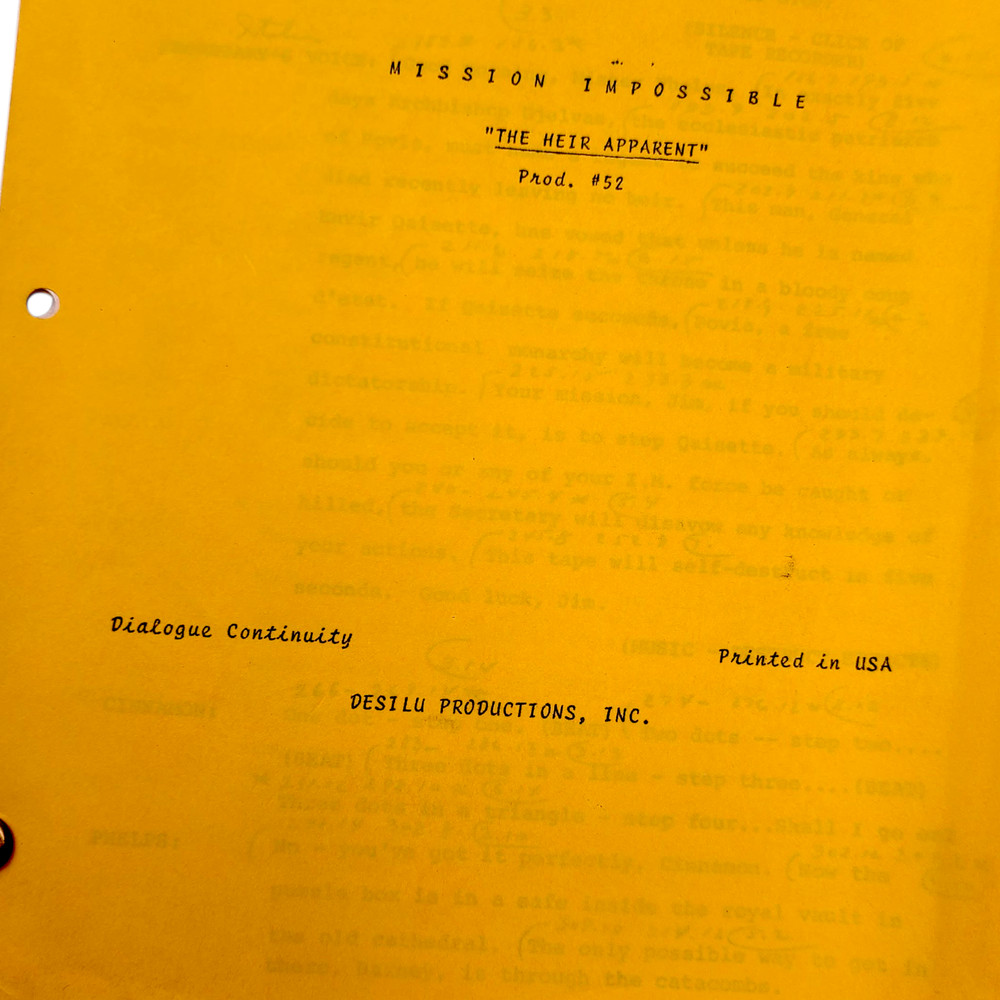 MISSION IMPOSSIBLE 1969 TV Show Dialogue Continuity Script +Spotting Script Vtg