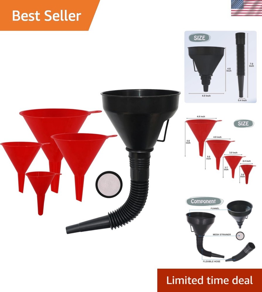 Rapid Filling Oil Funnel Set with Long Hose & Filter - Multi-Use Solution
